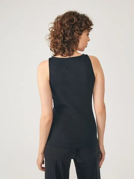 NINE TO FIVE NINE TO FIVE #ammer - Damen Ripp Tank Top aus Bio-Baumwolle, Schwarz, – Produktbild 4 von 4