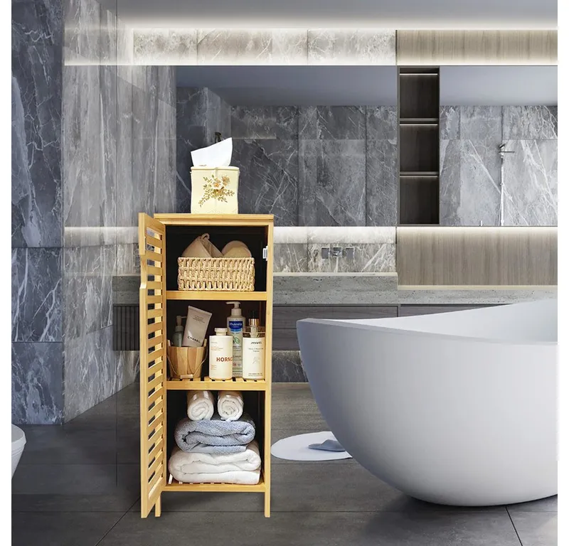 WAOHO Badkommode Badezimmerschränke aus Bambus,Badkommode,Küchenschrank,Sideboard – Produktbild 8 von 8