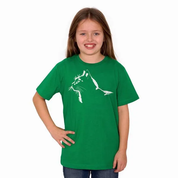 HANDGEDRUCKT HANDGEDRUCKT "Stubentiger" Kinder T-Shirt aus Biobaumwolle (kbA), Kellygreen, – Produktbild 1 von 3