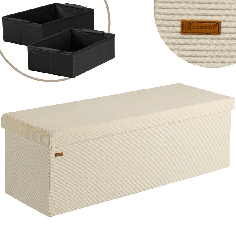 Casaria® Sitzbank Beige Cord 114x38x38cm MDF faltbar – Produktbild 2 von 2