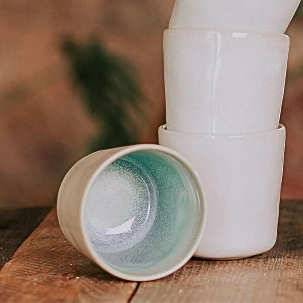 Econovo Econovo Keramik Becher Handgemacht 300ml, Türkis-beige (blau), – Produktbild 3 von 4