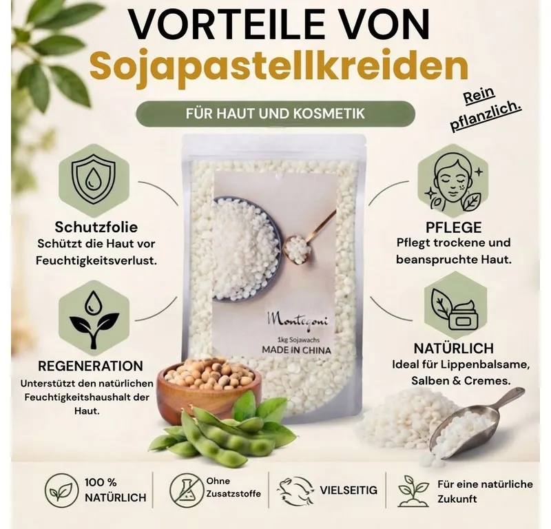 Montegoni Duftkerze 100% natürliches Sojawachs für Kerzen (ohne Zusatzstoffe Premium, 1-tlg., Kerzenwachs für die Kerzenherstellung aus biologischem Anbau), Rein natürlich Sojawachsfloken – Produktbild 4 von 5