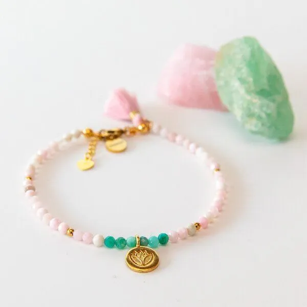 Divasya Divasya Armband Inner Soul - pinker Opal & vergoldeter Lotus Anhänger – Produktbild 3 von 4