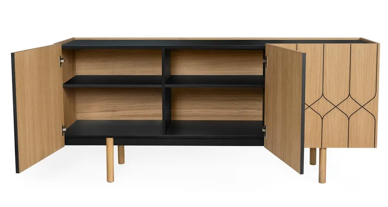 Woodman Kommode, Holzfurnier aus Eiche, Skandinavisches Design, FSC®-zertifiziert, Beige|schwarz, – Produktbild 4 von 5