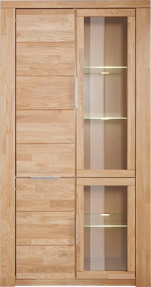 OTTO home Vitrine ZARA 2 Holztüren, 2 Glastüren, 10 Fächer, pflegeleicht, holz geölt B/T/H: 100/40/190cm, Massivholzfronten, Korpus aus Melamin, Braun, – Produktbild 3 von 4