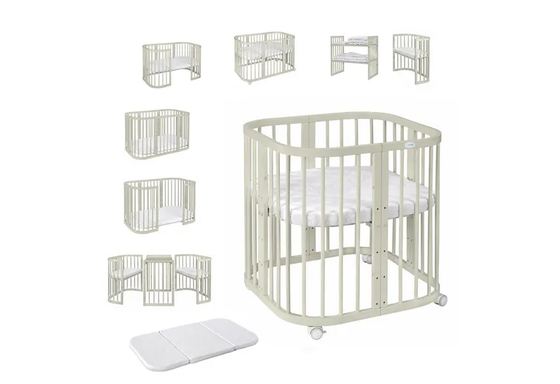 Waldin Waldin Babybett 7in1 mitwachsend, Beistellbett, Matratze, Rollen, Grün, – Produktbild 1 von 5