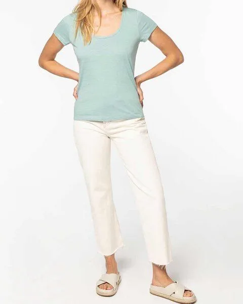 YTWOO YTWOO Damen-T-Shirt mt Slub Optik aus 100% Bio-Baumwolle, Hellgrün, – Produktbild 1 von 4