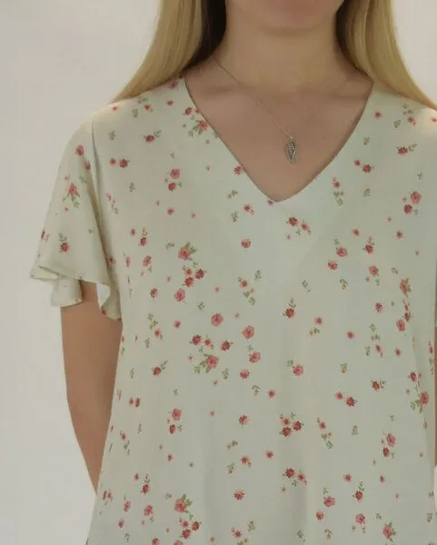 Aatise Aatise Shiftkleid Zelda mit Schmetterlingsärmel, oranger Druck, 100% EcoVero, Weiss, – Produktbild 1 von 4
