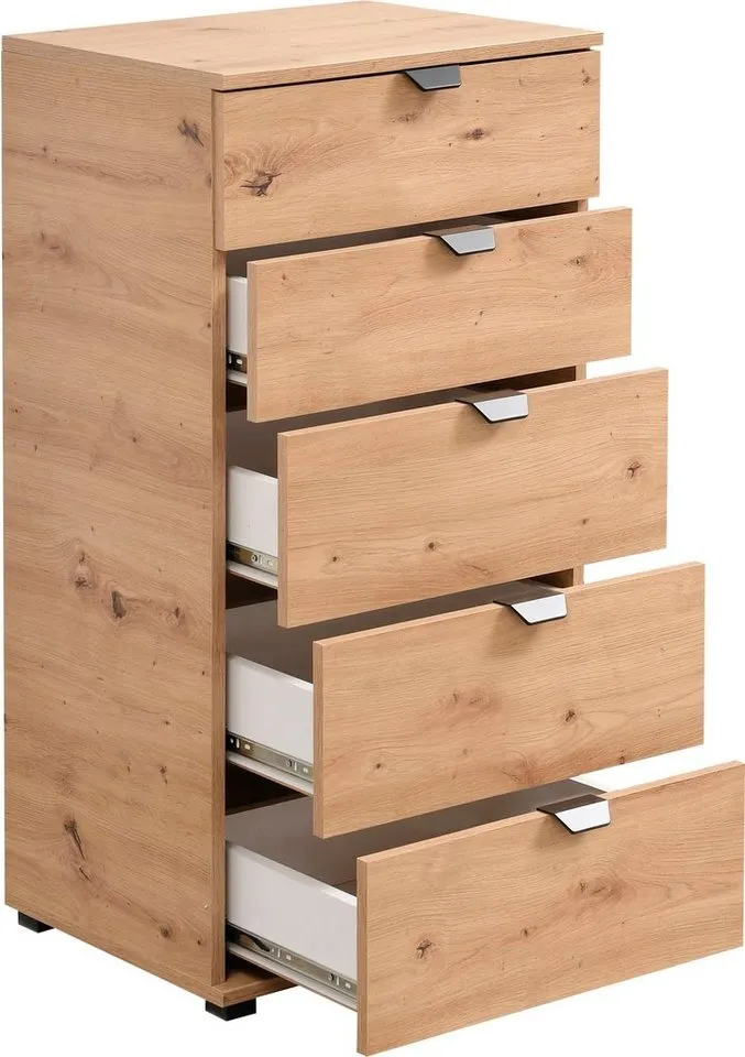 Home affaire Kommode Duero Schubkastenkommode, mit 5 Schubkästen, Breite ca. 45 cm, Höhe 95 cm, Beige, – Produktbild 4 von 5