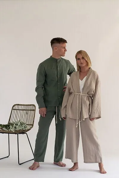 gust. gust. Leinen-Kimono-Set - Kimono und Hose - Linen Kimono Set - 100% Bio-Leinen, Natural (natur), – Produktbild 1 von 4