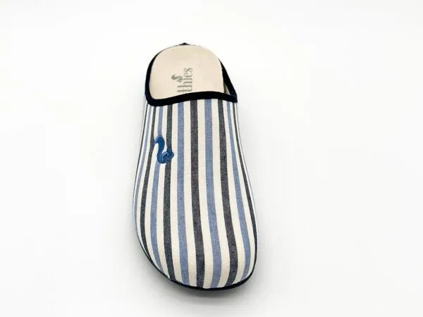 thies Veganer "thies 1856 ® Eco Pyjama Slipper" aus rec. Baumwolle, Blue stripe (blau), – Produktbild 4 von 4