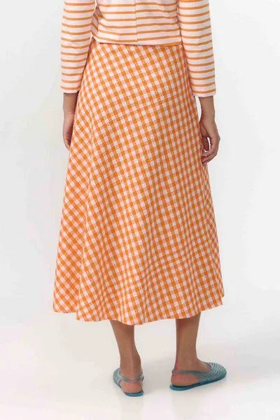 SUITE13LAB Suite13lab Damen-Midirock BELEN kariert, Orange, – Produktbild 4 von 4