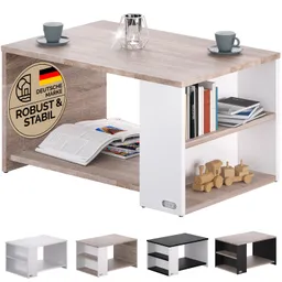 Casaria® Couchtisch Santa Cruz Weiß/Eiche 90x60x50cm – Produktbild 1 von 1