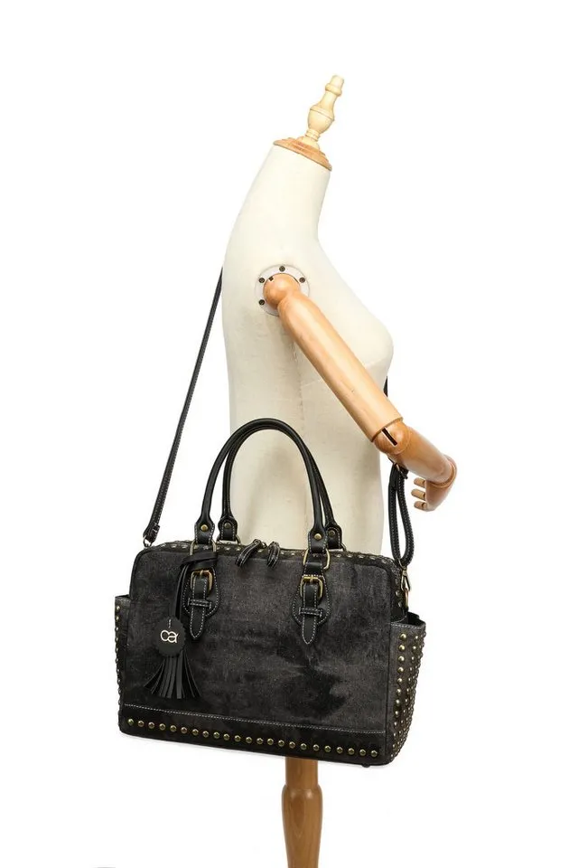 Collezione Alessandro Collezione Alessandro Schultertasche Denim, aus griffigem Jeansstoff mit Nieten, Schwarz, – Produktbild 2 von 5