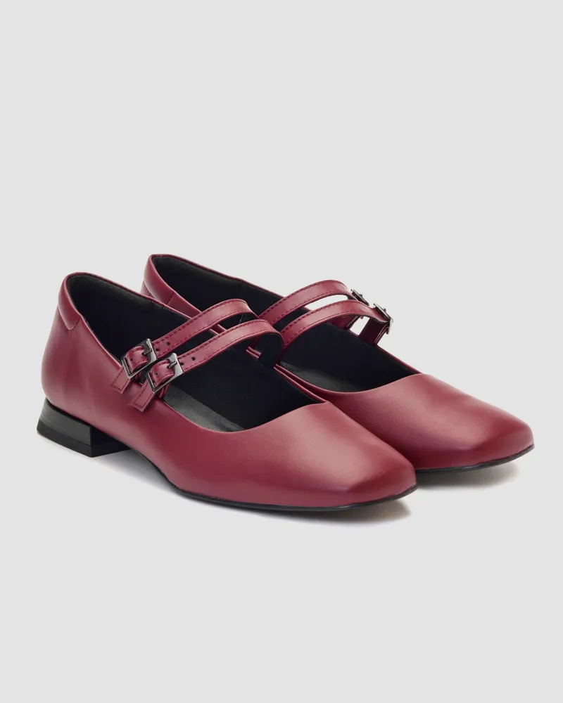 BOHEMA BOHEMA Damen vegan Ballerinas Mary Jane Kirsche, Dunkelrot, – Produktbild 2 von 2