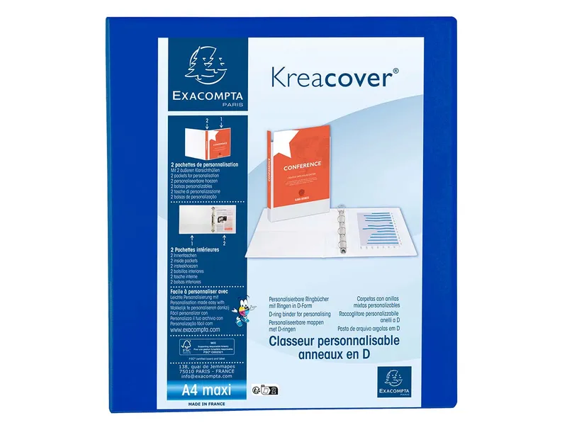Exacompta 10 Exacompta Ringbücher "Kreacover", DIN A4 Maxi, 4 Ringe 40 mm, RB 64 mm, blau – Produktbild 1 von 1