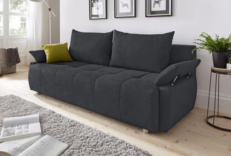 COLLECTION AB Schlafsofa Funtastic, B: 212 cm, Liegefl. 145x187 cm, Armteilverstellung,in Cord, Schlaffunktion, Bettkasten & Zierkissen, Gästebett mit Federkern, Grau, – Produktbild 2 von 7