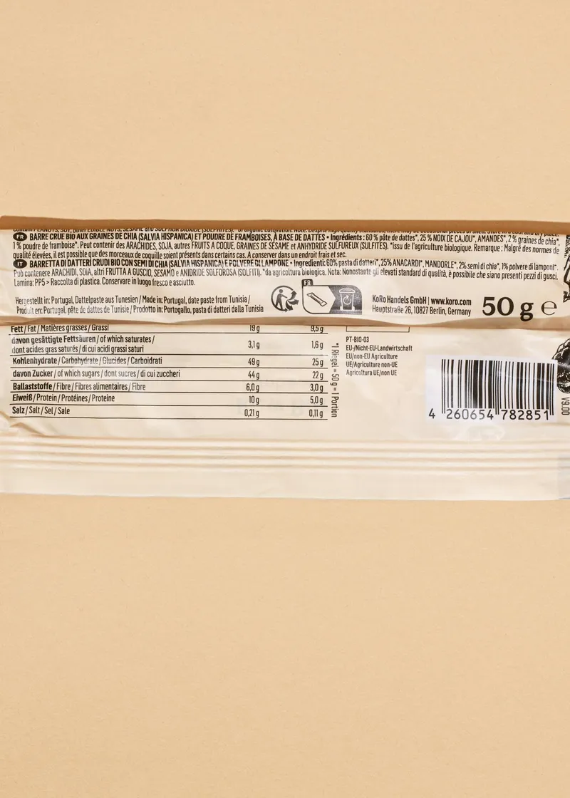 KoRo Bio Rohkostriegel Himbeere 50 g – Produktbild 3 von 5