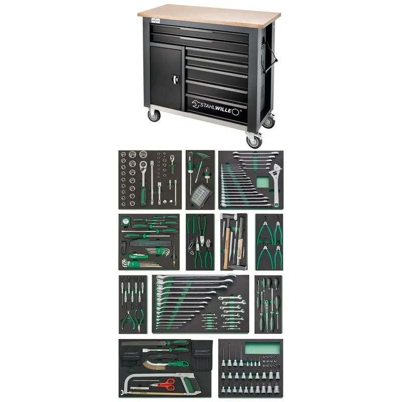 Stahlwille Stahlwille QR-Werkzeug-Sortiment mit Werkbank Schubl.7 + 1 Fach anthrazit, RAL 7016 267 tlg. – Produktbild 1 von 1