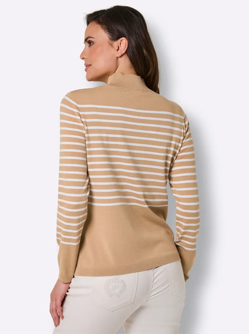 Feinstrickpullover, Camel-ecru-geringelt, – Produktbild 2 von 2