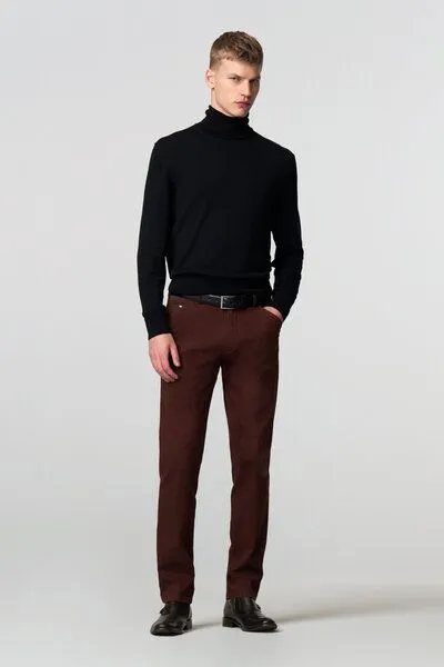 Meyer MEYER Mikrostruktur Baumwoll Chino, Rot (bordeaux), – Produktbild 3 von 5
