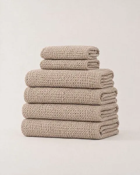 AmourLinen AmourLinen Waffel-Handtuch-Set aus Leinen, Spa-Pack, 4 Badetücher + 2 Handtücher, Cream (grau), – Produktbild 1 von 2