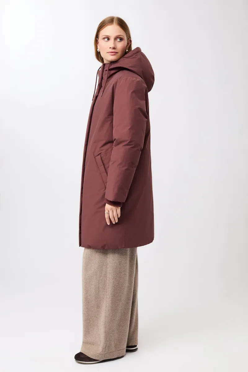 LangerChen LangerChen Damen vegan Lange Kapuzenjacke In Burgunderrot, Rot, – Produktbild 2 von 2