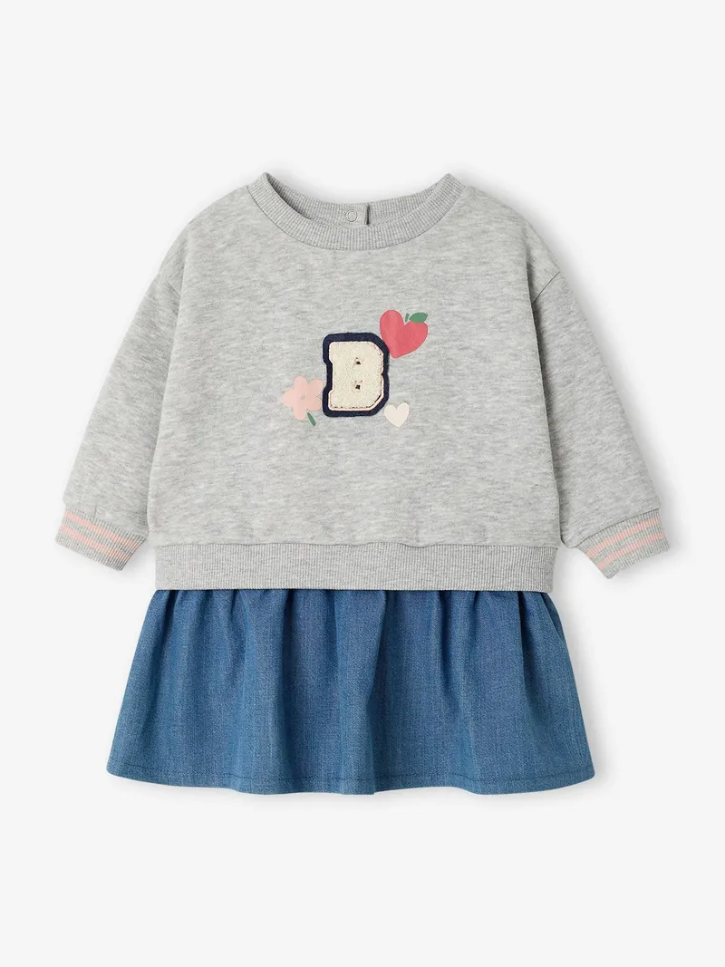 Vertbaudet Vertbaudet Kleid mit Druckknopföffnung hinten Baby, Blue stone, – Produktbild 4 von 4