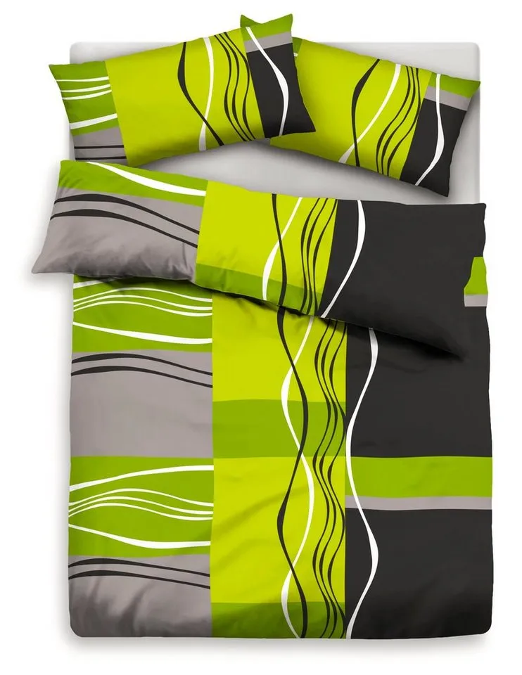 OTTO home Bettwäsche Kelian in Gr. 135x200, 155x220 cm u.a. Bettwäsche-Set mit Baumwolle, Linon, 2 teilig, in verschiedenen Qualitäten, gemusterte Bettwäsche, Grau|grün, – Produktbild 2 von 6