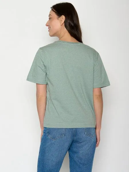 GreenBomb GREENBOMB Basic Nova - Kastiges T-Shirt aus Bio-Baumwolle / GOTS / Fair & Vegan, Grün (bamboo stripes), – Produktbild 4 von 4