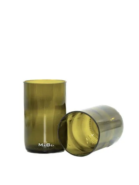 MaBe MaBe Trinkglas sustainable - 350ml - Upcycling aus der Weinflasche 4er Set, Oliv, – Produktbild 4 von 4