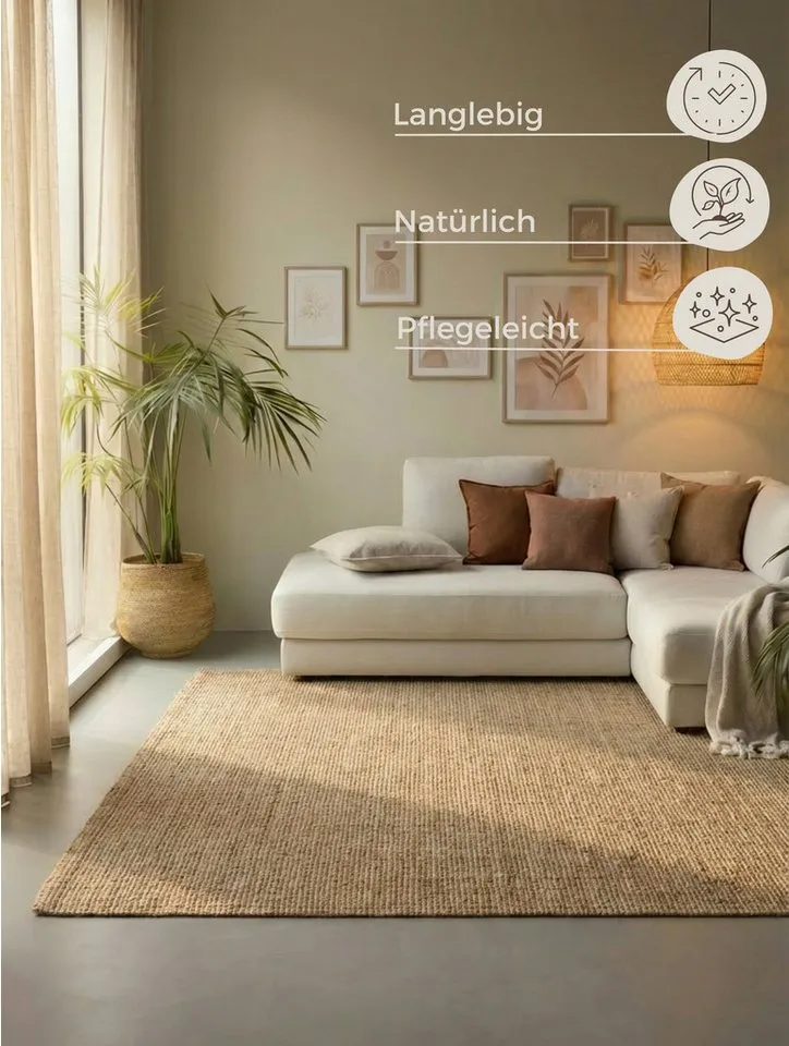 HANSE Home Teppich Jaipur Juteteppich, als Läufer und in Rund, rechteckig, Höhe: 10 mm, 100% Naturfaser, Wohnzimmer, Esszimmer, Schlafzimmer, Beige, – Produktbild 3 von 5
