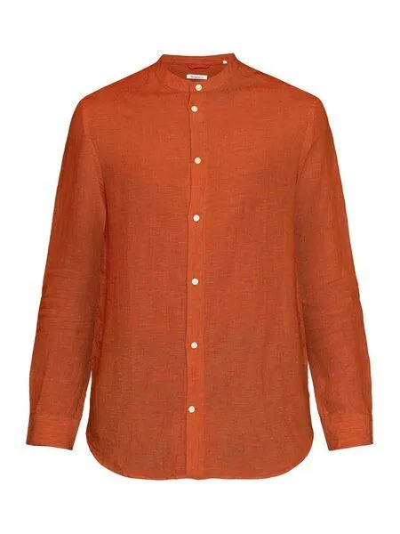 KnowledgeCotton Apparel KnowledgeCotton Apparel Hemd mit Stehkragen aus Bio-Leinen, Rot-burnt-brick, – Produktbild 1 von 4