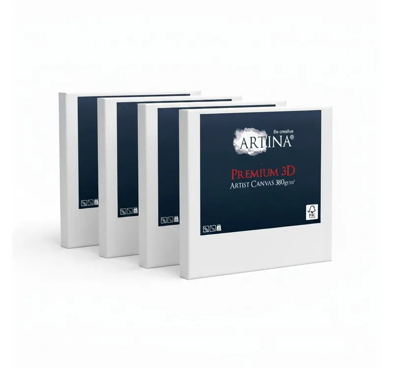 Artina Keilrahmen Premium 3D Leinwand, 18x24cm, Weiß, 4er Set, FSC, 380 g/m², Canvas, 100% Baumwolle, Galerieheftung & gefaltet, Weiß, – Produktbild 2 von 5