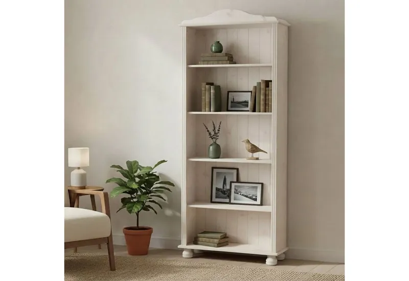 OTTO home Regal Mette Bücherregal mit 5 offenen Fächern, aus massivem Kiefernholz, in unterschiedlichen Größen und Farben, Weiß, – Produktbild 4 von 8