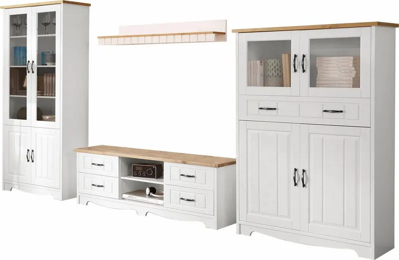 OTTO home Wohnwand Trinidad, (Set, 4-St), Set aus 1 Vitrine, 1 Lowboard, 1 Highboard, 1 Wandboard, Weiß, – Produktbild 2 von 5
