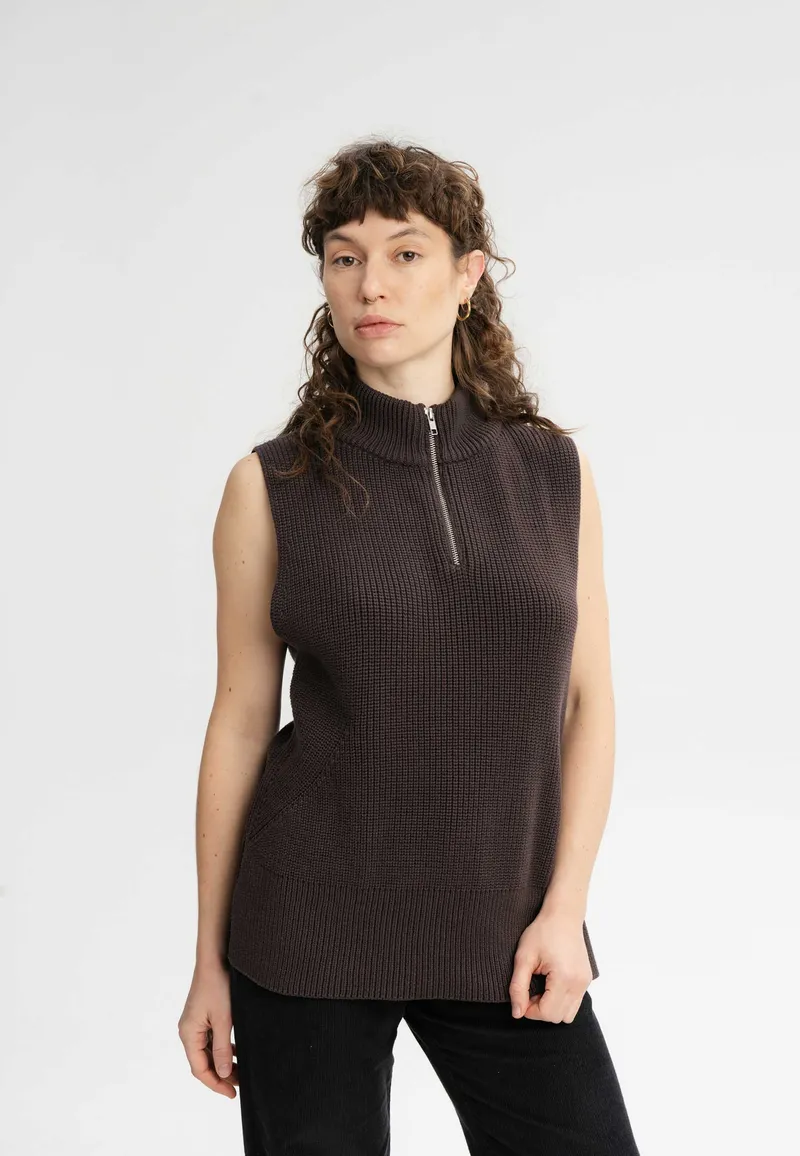 MELA MELA Damen vegan Strickweste Mit Rollkragen Gamini Dunkelbraun, Dunkelbraun, – Produktbild 1 von 1