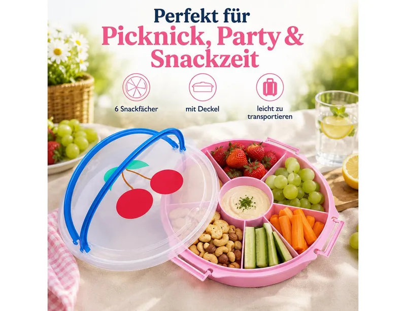 RICE RICE Lunchbox Rice Serviertablett mit Deckel - Rosa Kirsche, Kunststoff, (1-tlg), Rosa, – Produktbild 3 von 5