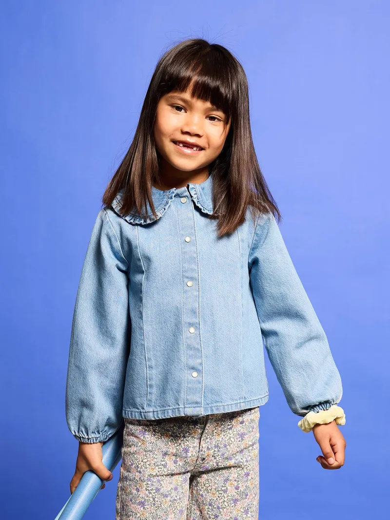 Vertbaudet Vertbaudet Jeansbluse mit Bubikragen Mädchen, Double stone, – Produktbild 1 von 3
