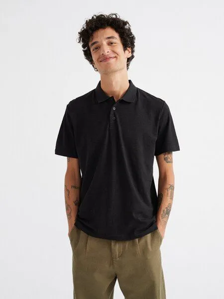 thinking mu thinking mu Hemp Polo, Schwarz, – Produktbild 1 von 3