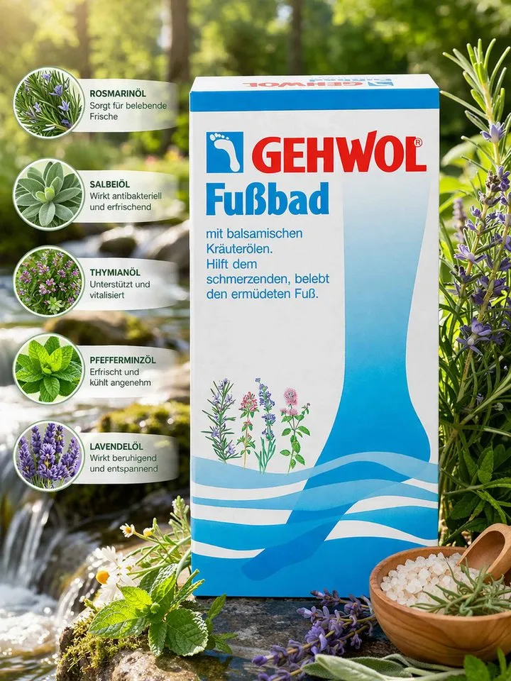 Eduard Gerlach Eduard Gerlach Fußbädersalz GEHWOL Fußbad 400 g belebendes Fußpflegebad mit Kräuterölen Packung, belebt müde Füße, erweicht Hornhaut und desodoriert langanhaltend – Produktbild 3 von 5