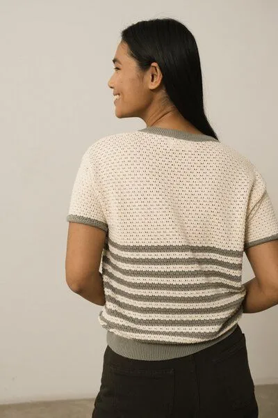 TIRALAHILACHA TIRALAHILACHA Hadara Short Sleeve Knitted Top, Blau, – Produktbild 2 von 4