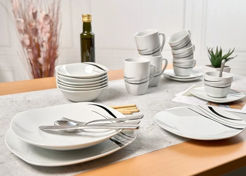 Retsch Arzberg Kombiservice Geschirr-Set, Service Cosmos (62-tlg), 6 Personen, Porzellan, 62 Teile, für 6 Personen, Grau|schwarz|weiß, – Produktbild 5 von 5