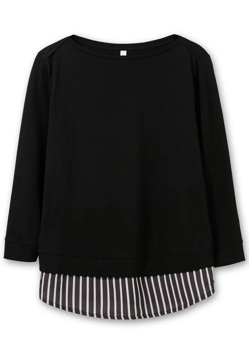 sheego 2-in-1-Langarmshirt schwarz, Schwarz, – Produktbild 1 von 2