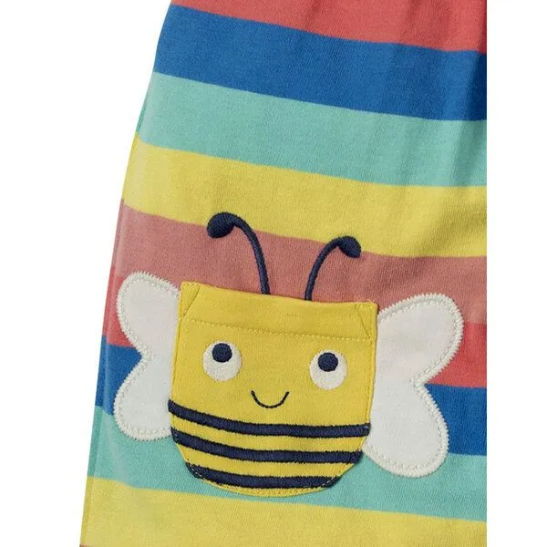Frugi Frugi Spielanzug Hummel Latzhose Biene Beau Beach Dungaree Bright Rainbow Stripe/Bee – Produktbild 4 von 4