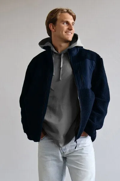 Kultgut Kultgut PRE-Order- New Recycling Generation - Kuschelige Sherpa Fleecejacke / With Love, Dunkelblau, – Produktbild 1 von 4