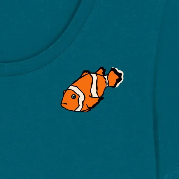 Spangeltangel Spangeltangel T-Shirt bedruckt, "Clownfisch", nachhaltig, Biobaumwolle, Brustprint, Damen, Kurzarmshirt, Damenshirt, Frauen, bio, Petrol, – Produktbild 2 von 3
