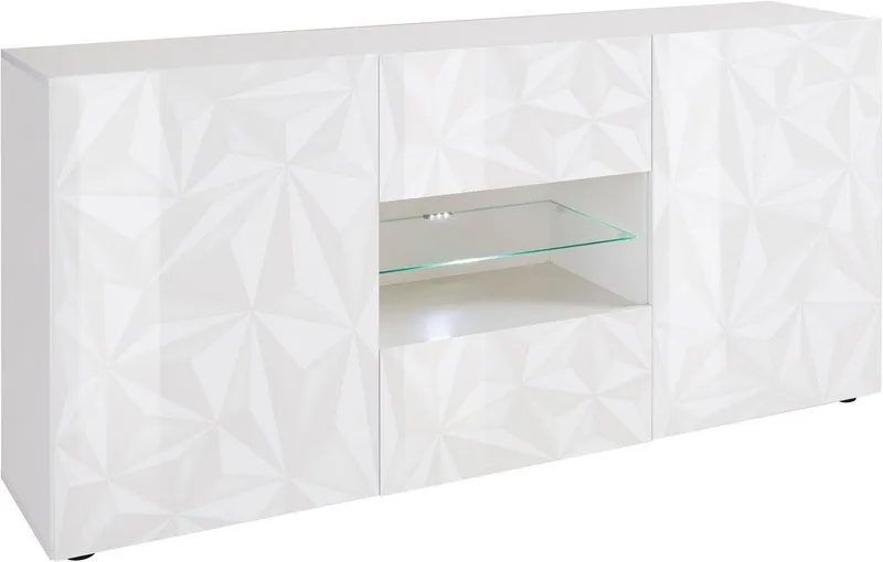 Home affaire Sideboard Prisma Breite 181, Kommode 2 Türen, 2 Schubkästen, Anrichte, Front mit elegantem Siebdruck, grifflos, viel Stauraum, Weiß, – Produktbild 4 von 5