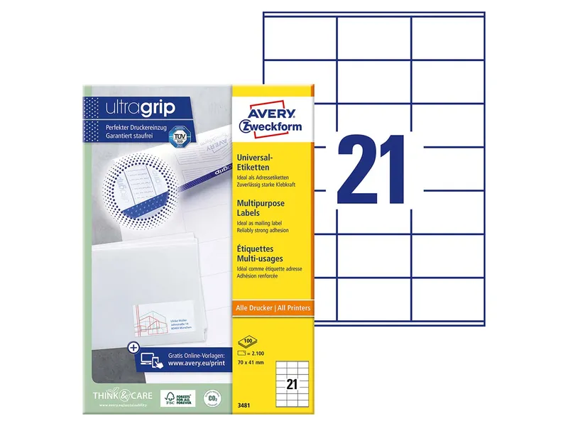 Avery Zweckform 2.100 Zweckform Etiketten 70 x 41 mm, A4 – Produktbild 2 von 3