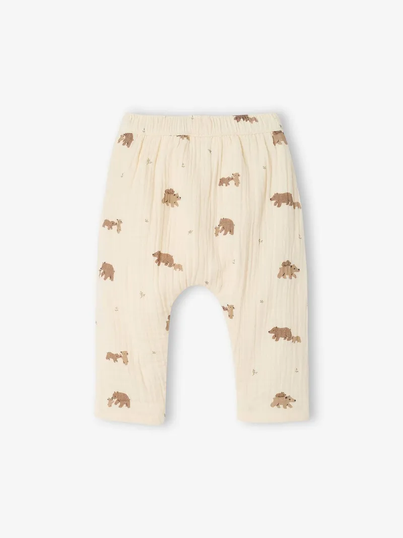 Vertbaudet Baby Hose aus Musselin, Wollweiß bären, – Produktbild 2 von 3